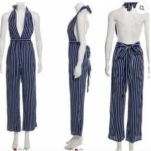 Faithfull the Brand Navy and White Striped Jumpsuit